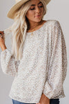 Leopard Crew Neck Long Sleeve Blouse-Tops-MomFashion