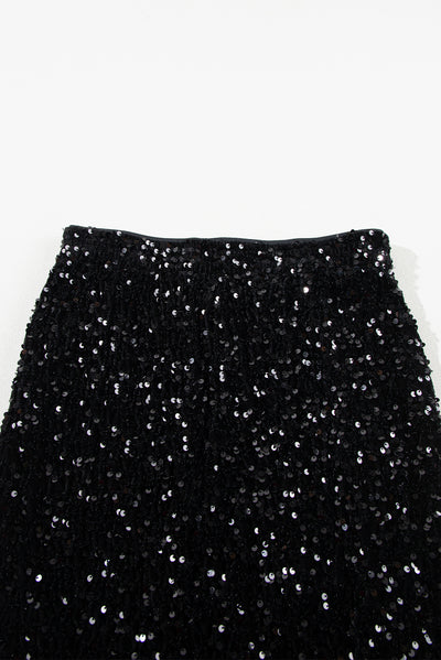 Black Sequin Bodycon Mini Skirt-Bottoms-MomFashion