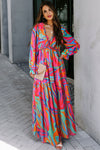 Multicolor Wild Lotus Ruffle Tiered Maxi Dress-Dresses-MomFashion