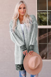 Gray Plaid Knitted Long Open Front Cardigan-Tops-MomFashion