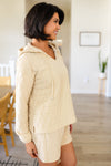 Beige Quilted V Neck Hoodie Drawstring Shorts Set-Loungewear-MomFashion