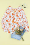 Orange Split V Neck Floral Print Dolman Blouse-Tops-MomFashion