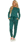 Green Christmas Candy Cane Printed Top and Pants Lounge Set-Loungewear & Sleepwear/Loungewear-MomFashion