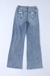 Sky Blue Destroyed Open Knee Wide Leg Jeans-Bottoms-MomFashion