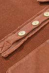 Chestnut Waffle Exposed Seam Pocket Henley Sweatshirt-Tops-MomFashion