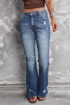 Blue Distressed Flare Jeans-Bottoms-MomFashion