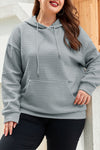 Gray Kangaroo Pockets Quilted Plus Size Hoodie-Plus Size-MomFashion