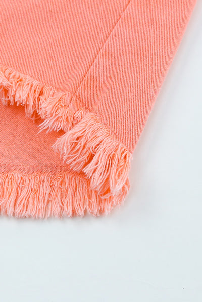 Orange Distressed Fringe Trim Denim Jacket-Outerwear-MomFashion