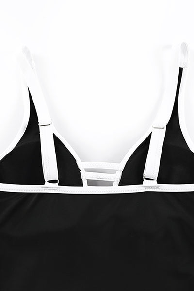 Black Strappy V Neck Side Split One-piece Swimdress-Swimwear-MomFashion