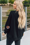 Black Sequin Rugby Graphic Pullover Sweatshirt-Tops-MomFashion