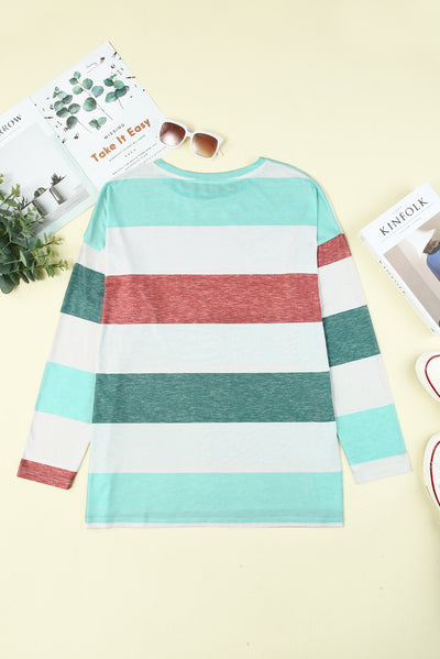 Green Plus Size Colorblock Pullover Top-Plus Size-MomFashion