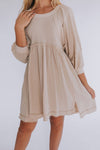 Oatmeal 3/4 Sleeves High Waist Slits Mini Dress-Dresses-MomFashion