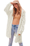 White Rhombus Hollowed Knit Open Front Cardigan-Tops-MomFashion