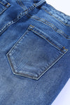 Blue Raw Hem Ankle-length Skinny Jeans-Bottoms-MomFashion