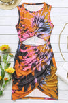 Multicolor Tie-dye Print Hollow Out Twist Bodycon Mini Dress-Dresses-MomFashion