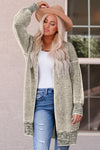 Apricot Plaid Knitted Long Open Front Cardigan-Tops-MomFashion