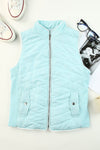 Sky Blue Zip-up Side Pockets Puffer Vest-Outerwear-MomFashion