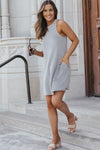 Gray Crisscross Cut-out Back Knit Sleeveless Dress-Dresses-MomFashion