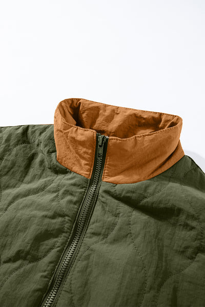 Green Stitching Quilted Drawstring Jacket-Outerwear-MomFashion