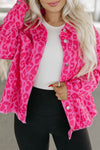 Pink Leopard Print Button Cuffs Raw Hem Jacket-Outerwear-MomFashion