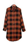 Brown Turn-down Collar Plaid Shirt Coat-Outerwear-MomFashion