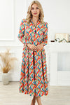 Multicolor Abstract Geometric Print Long Sleeve High Waist Dress-Dresses-MomFashion