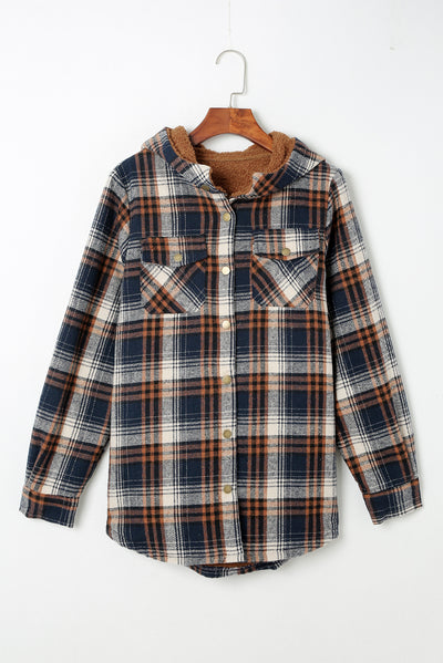 Plaid Pattern Sherpa Lined Hooded Shacket-Outerwear-MomFashion