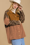 Leopard Patchwork High Low Shirt Jacket-Outerwear-MomFashion