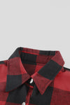 Fiery Red Turn-down Collar Plaid Shirt Coat-Outerwear-MomFashion