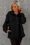 Black Retro Quilted Flap Pocket Button Shacket-Outerwear-MomFashion