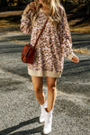 Parchment Leopard Print Side Pockets Long Sleeve Mini Dress-Dresses-MomFashion