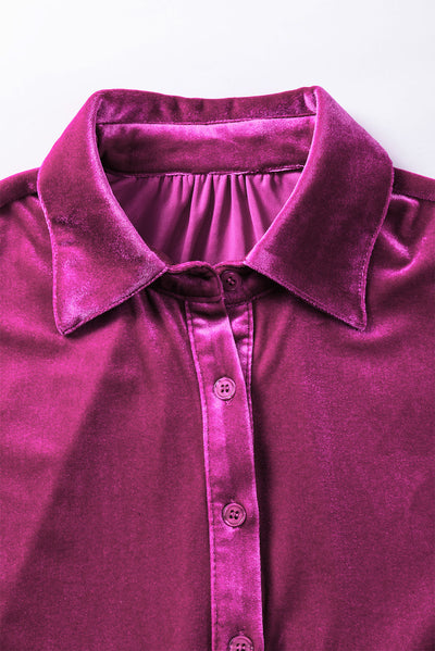 Pitaya Pink 3/4 Sleeve Tunic Babydoll Velvet Shirt-Tops-MomFashion