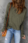 Green Solid Crew Neck Long Sleeve Long Sweatshirt-Tops-MomFashion