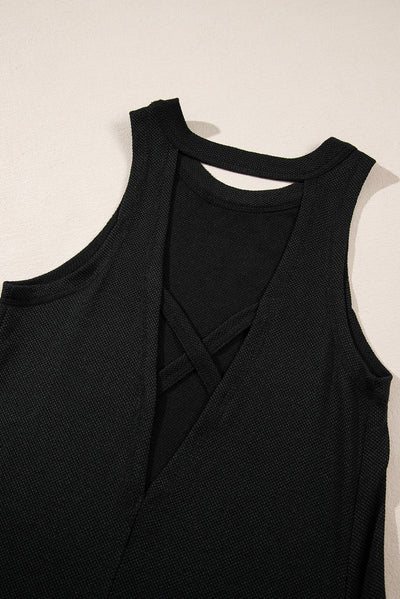 Black Crisscross Cut-out Back Knit Sleeveless Dress-Dresses-MomFashion