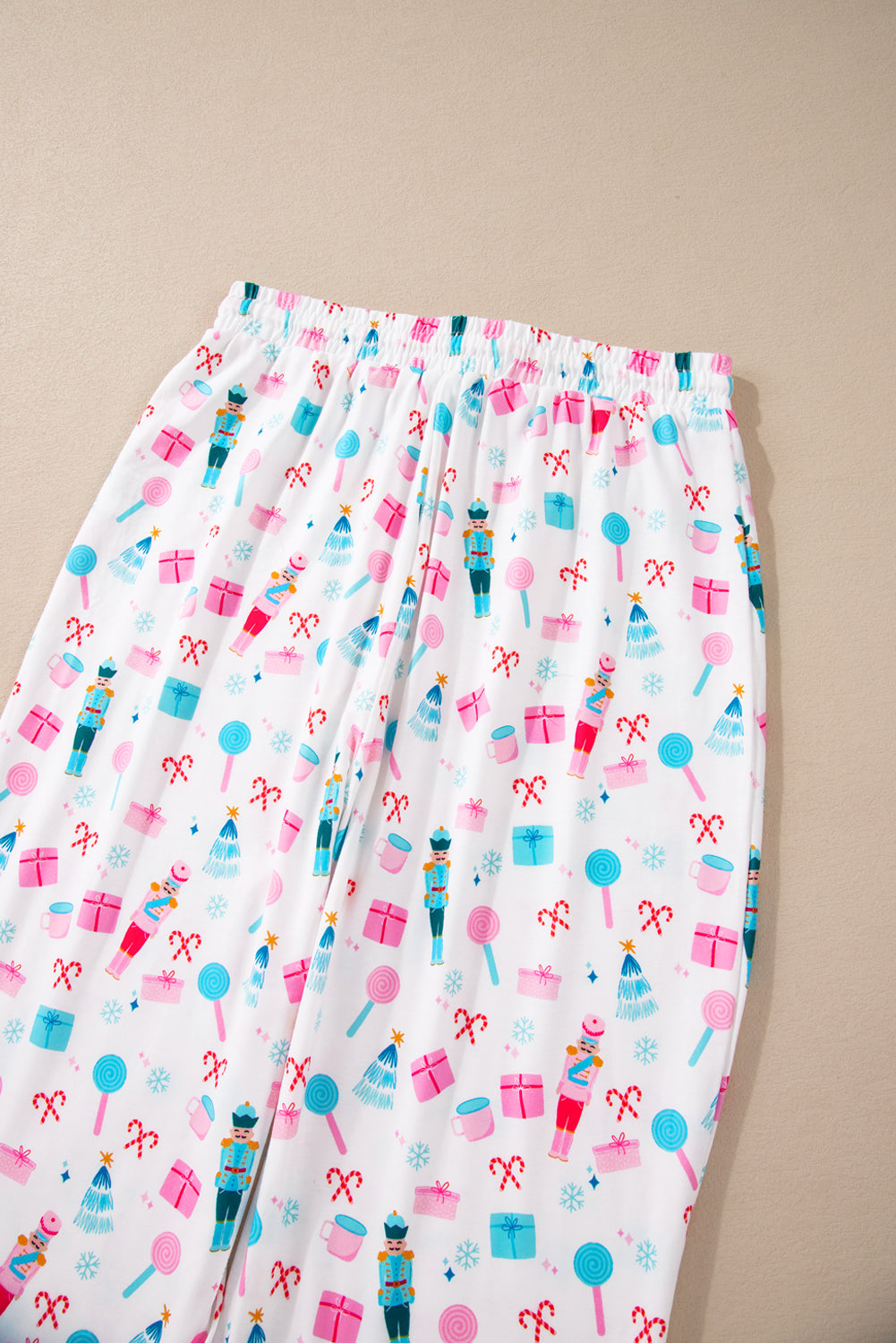 White Christmas Pattern Long Sleeve Top and Wide Leg Pants Set-Loungewear & Sleepwear/Loungewear-MomFashion