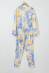 Multicolor Tie Dye Henley Top and Drawstring Pants Outfit-Loungewear-MomFashion