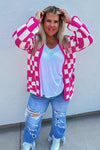 Bonbon Checkered Pattern Open Front Plus Size Cardigan-Plus Size-MomFashion