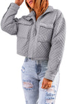 Gray Quilted Pocketed Zip-up Cropped Jacket-Outerwear-MomFashion