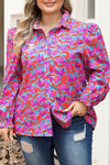 Multicolour Plus Size Floral Print Ruffled Puff Sleeve Shirt-Plus Size-MomFashion