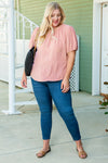 Pink Plus Size Swiss Dot Puff Sleeves Top-Plus Size-MomFashion