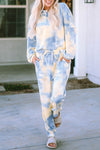 Multicolor Tie Dye Henley Top and Drawstring Pants Outfit-Loungewear-MomFashion