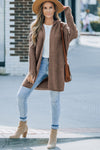 Brown Horizontal Rib Knitted Open Front Hooded Cardigan-Tops-MomFashion