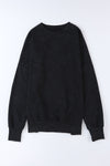 Black Drop Shoulder Ribbed Trim Oversized Sweatshirt-Tops-MomFashion