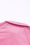 Pink Washed Snap Buttons Lantern Sleeve Pullover Sweatshirt-Tops-MomFashion