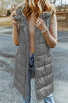 Dark Grey Hooded Long Quilted Vest Coat-Outerwear-MomFashion