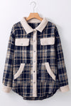 Multicolor Plaid Contrast Sherpa Flap Pocket Snap Button Shacket-Outerwear-MomFashion