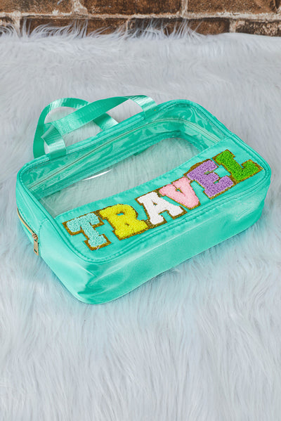 Mint Green TRAVEL Chenille Letter Clear PVC Makeup Bag-Accessories-MomFashion