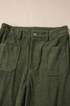 Green High Waist Square Pockets Corduroy Pants-Bottoms-MomFashion