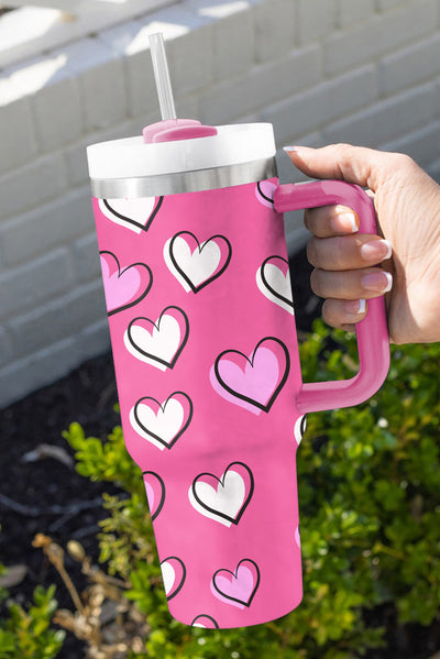 Rose Red Valentines Heart Printed Thermos Cup with Handle-Accessories-MomFashion