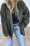 Gray Corduroy Trim Elbow Patch Sherpa Jacket-Outerwear-MomFashion